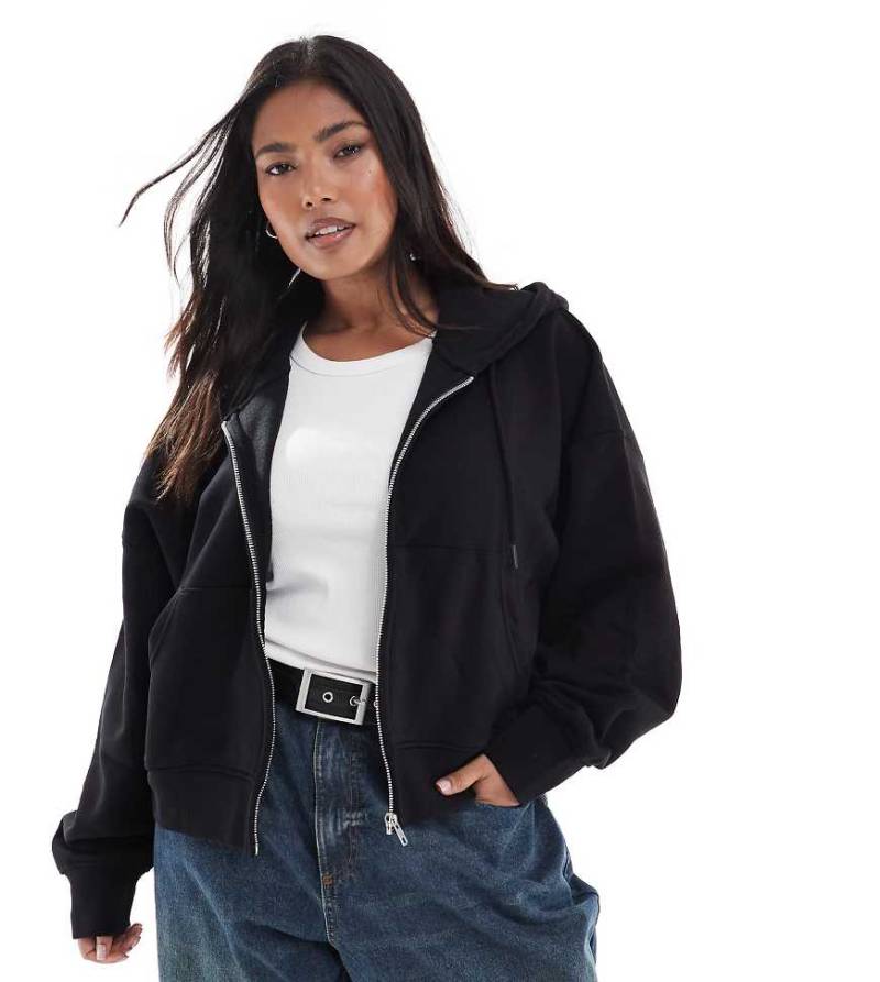 ASOS DESIGN Curve - Cropped Kapuzenjacke in Schwarz mit weicher Innenseite von ASOS Curve