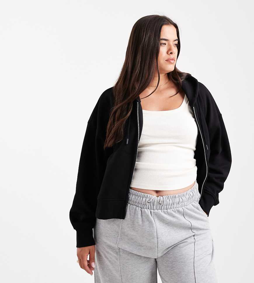 ASOS DESIGN Curve - Cropped Kapuzenjacke in Schwarz mit weicher Innenseite von ASOS Curve