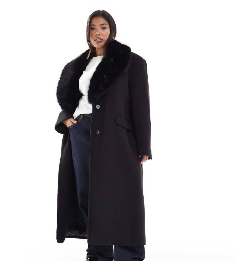 ASOS DESIGN Curve - Dad-Mantel aus Wollmix in Schwarz mit Kunstpelzkragen ASOS DESIGN Curve - Dad-Mantel aus Wollmix in Schwarz mit Kunstpelzkragen von ASOS Curve