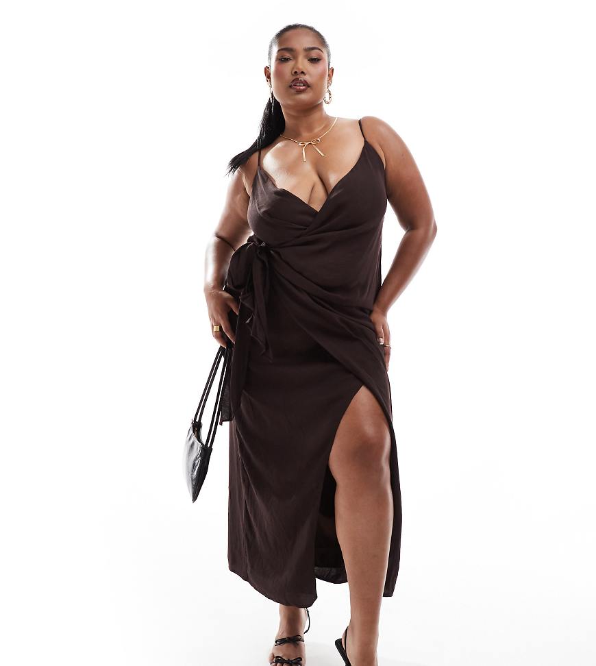 ASOS DESIGN Curve - Drapiertes, gerafftes Midi-Trägerkleid in Aubergine-Grau ASOS DESIGN Curve - Drapiertes, gerafftes Midi-Trägerkleid in Aubergine-Grau von ASOS Curve