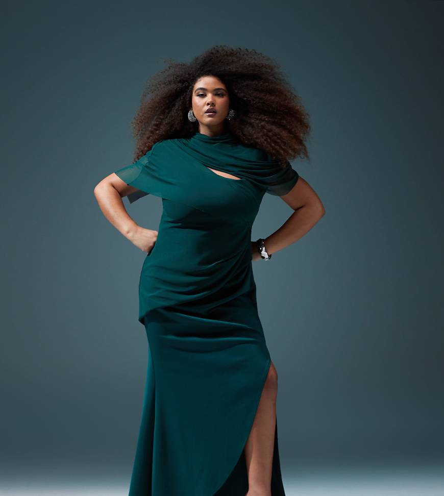 ASOS DESIGN Curve - Drapiertes Premium-Maxikleid aus Netzstoff in Tannengrün mit Schulterpolstern ASOS DESIGN Curve - Drapiertes Premium-Maxikleid aus Netzstoff in Tannengrün mit Schulterpolstern von ASOS Curve