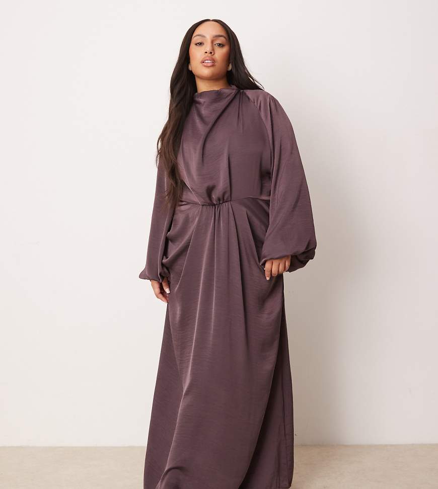 ASOS DESIGN Curve - Drapiertes Satin-Maxikleid in Malve mit Blousonärmeln-Lila ASOS DESIGN Curve - Drapiertes Satin-Maxikleid in Malve mit Blousonärmeln-Lila von ASOS Curve