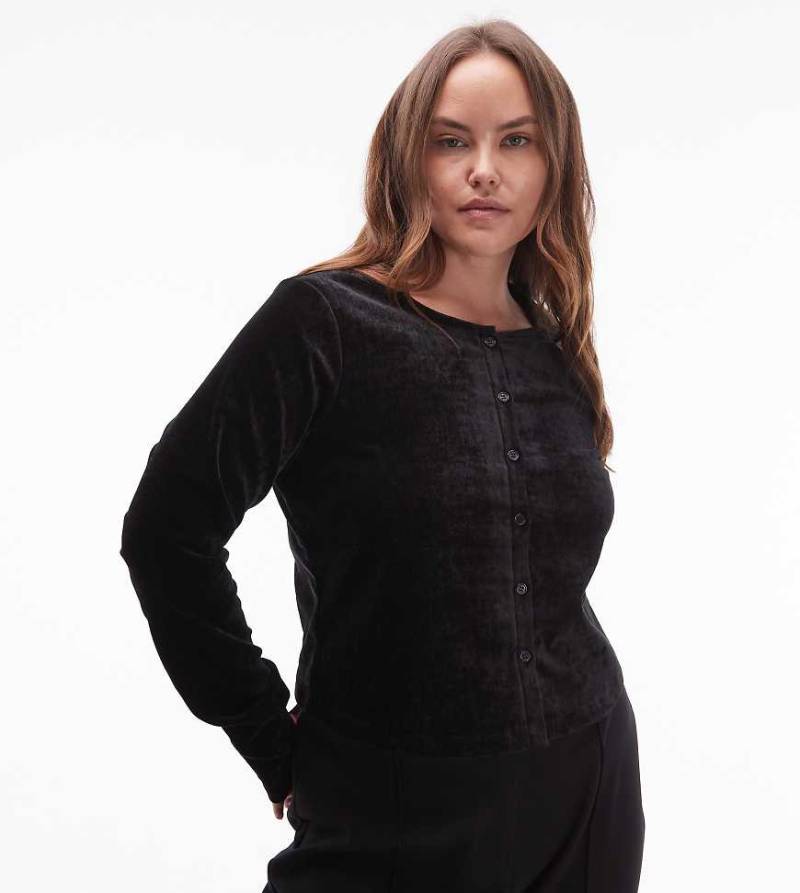 ASOS DESIGN Curve - Durchgeknöpftes Samt-Oberteil in Schwarz-Brown von ASOS Curve