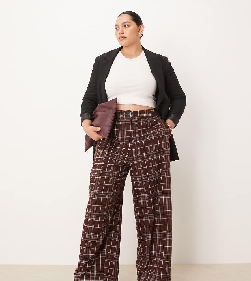 ASOS DESIGN Curve - Elegante, lässig und gerade geschnittene Hose in Burgunderrot kariert-Bunt ASOS DESIGN Curve - Elegante, lässig und gerade geschnittene Hose in Burgunderrot kariert-Bunt von ASOS Curve