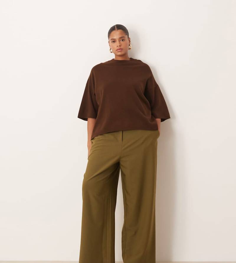 ASOS DESIGN Curve - Elegante, lässig und gerade geschnittene Hose in Khaki-Grün von ASOS Curve