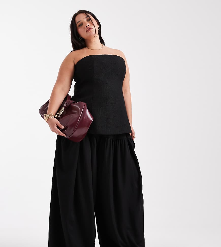 ASOS DESIGN Curve - Elegante Ballonhose aus Bouclé in Schwarz mit Kontrastdetail, Kombiteil von ASOS Curve