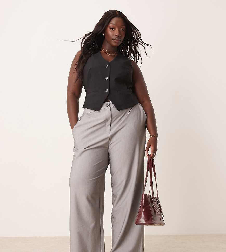 ASOS DESIGN Curve - Elegante Hose in Grau mit lockerem, geradem Schnitt ASOS DESIGN Curve - Elegante Hose in Grau mit lockerem, geradem Schnitt von ASOS Curve