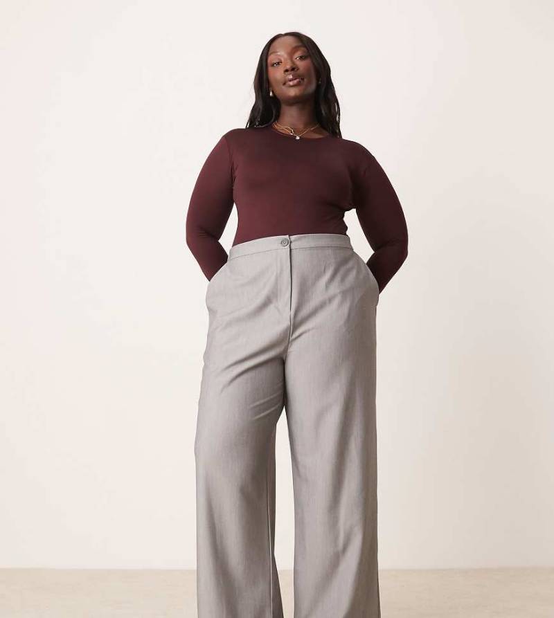 ASOS DESIGN Curve - Elegante Hose in Grau mit lockerem, geradem Schnitt von ASOS Curve