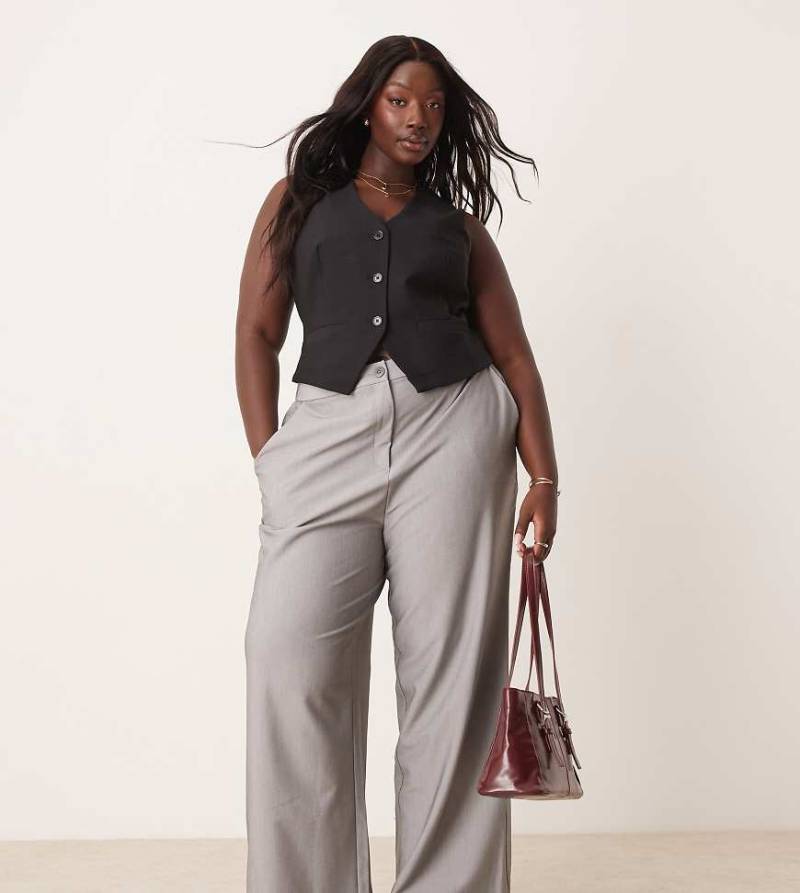ASOS DESIGN Curve - Elegante Hose in Grau mit lockerem, geradem Schnitt von ASOS Curve