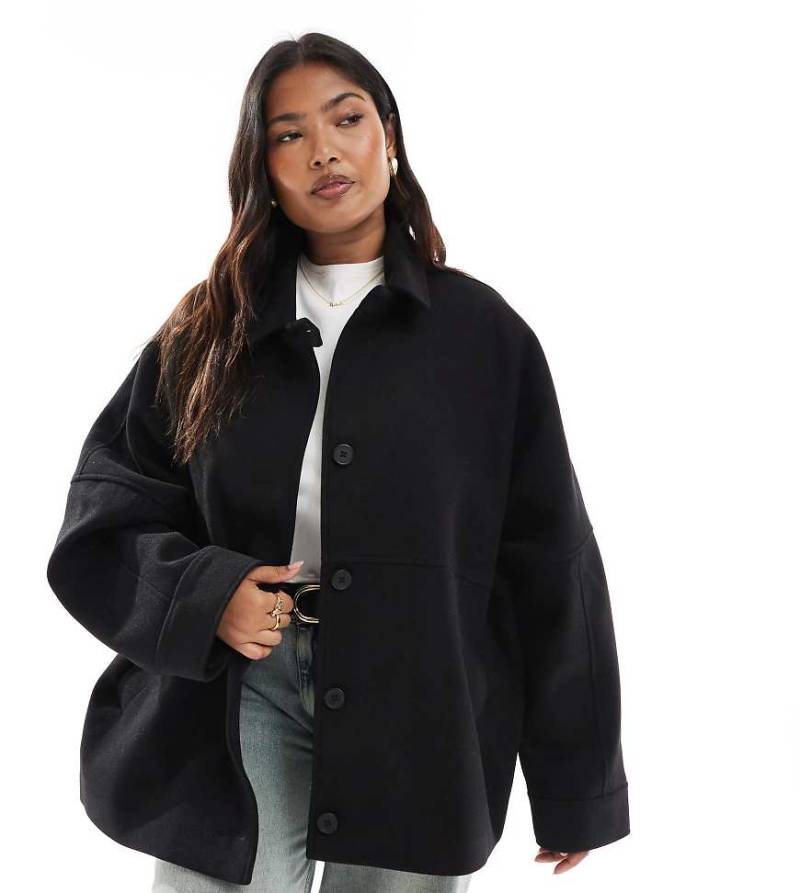 ASOS DESIGN Curve - Elegante Harrington-Jacke in Schwarz mit lockerem Schnitt-Neutral von ASOS Curve