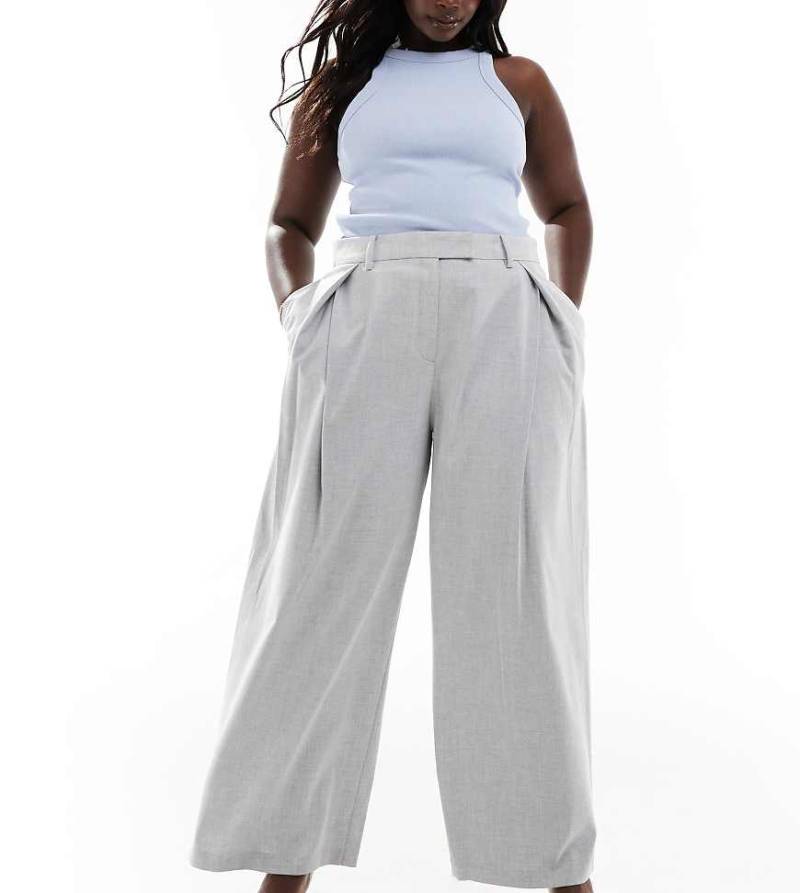 ASOS DESIGN Curve - Elegante Hose in Grau mit weitem Bein und überkreuzten Falten von ASOS Curve