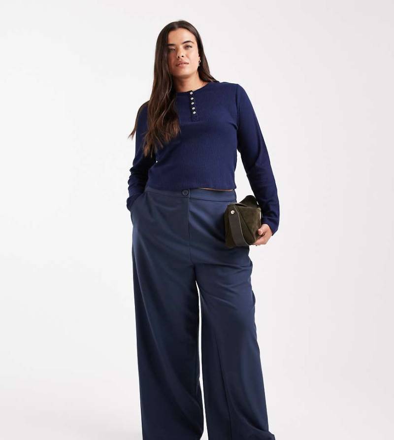 ASOS DESIGN Curve - Elegante Hose in Marineblau mit lockerem, geradem Schnitt von ASOS Curve