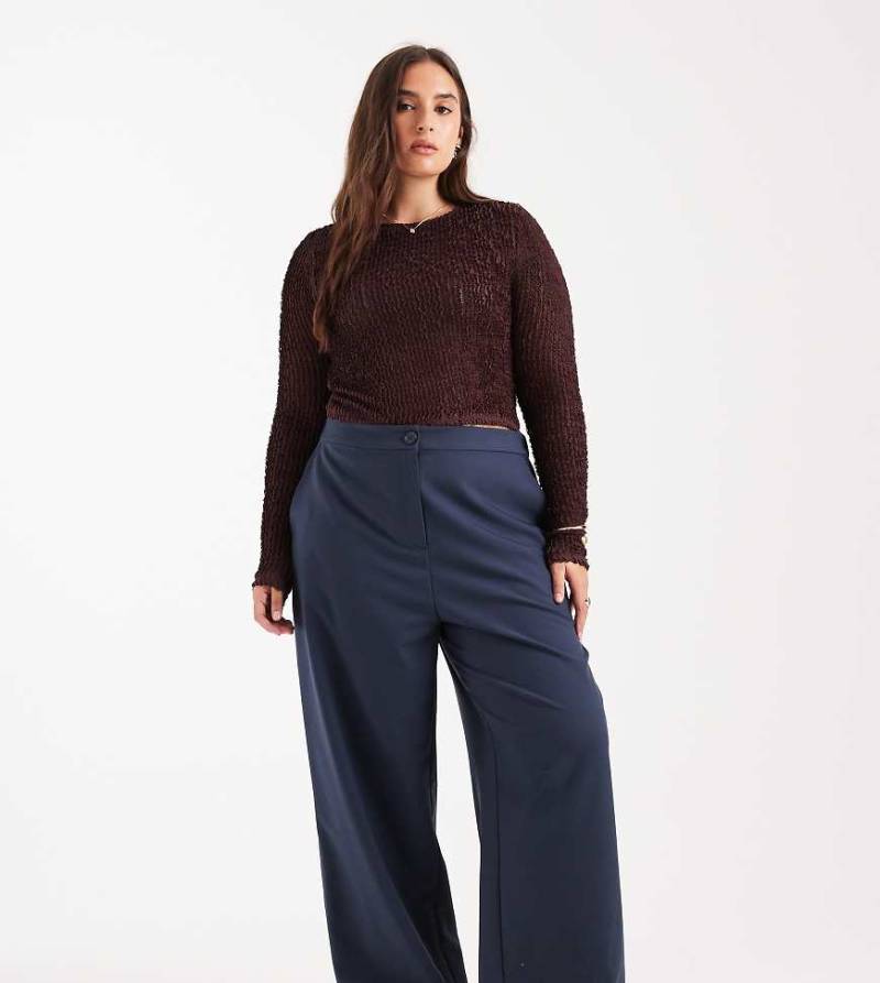 ASOS DESIGN Curve - Elegante Hose in Marineblau mit lockerem, geradem Schnitt von ASOS Curve