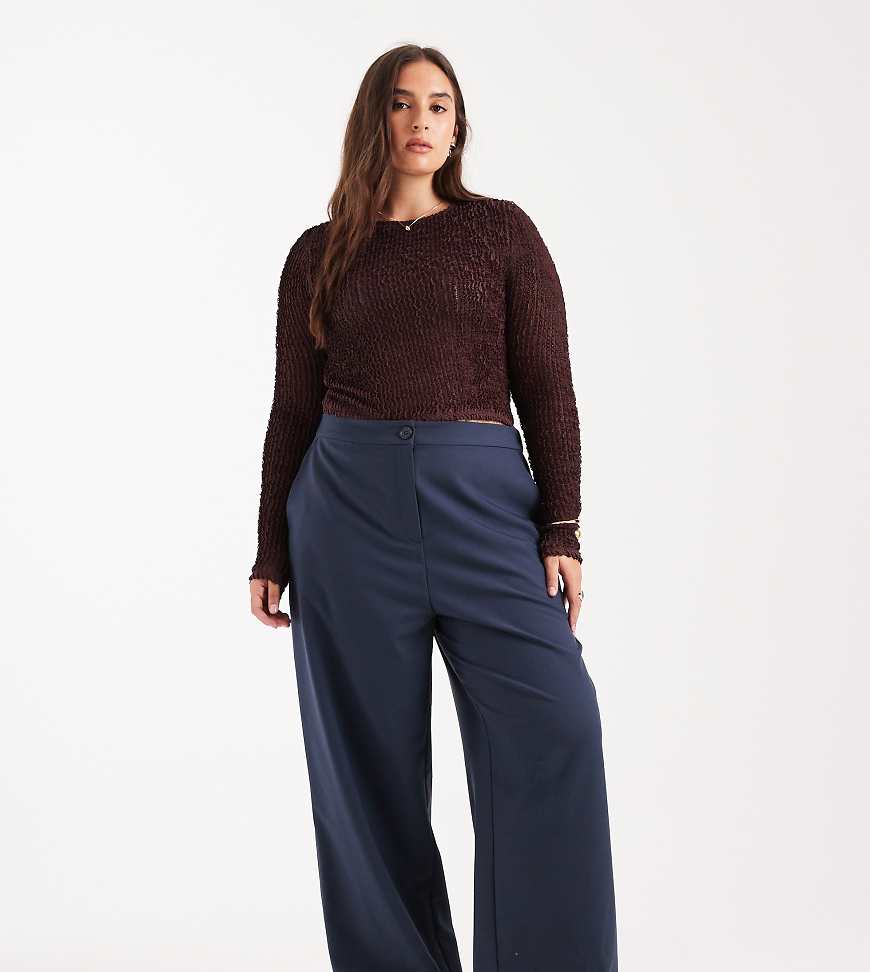 ASOS DESIGN Curve - Elegante Hose in Marineblau mit lockerem, geradem Schnitt von ASOS Curve