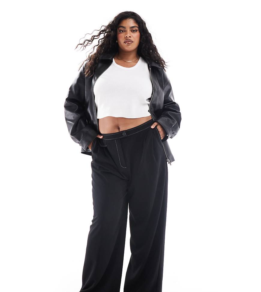 ASOS DESIGN Curve - Elegante Hose in Schwarz mit Kontrastnähten und weitem Bein von ASOS Curve
