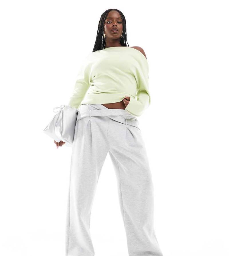 ASOS DESIGN Curve - Elegante Jogginghose in Grau mit überkreuztem Detail und weitem Bein von ASOS Curve