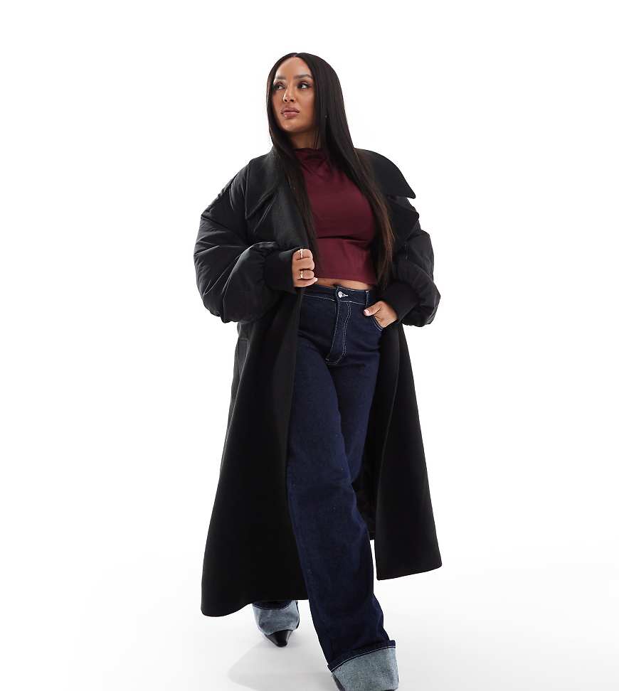 ASOS DESIGN Curve - Eleganter Bombermantel in Schwarz mit geteiltem Design ASOS DESIGN Curve - Eleganter Bombermantel in Schwarz mit geteiltem Design von ASOS Curve