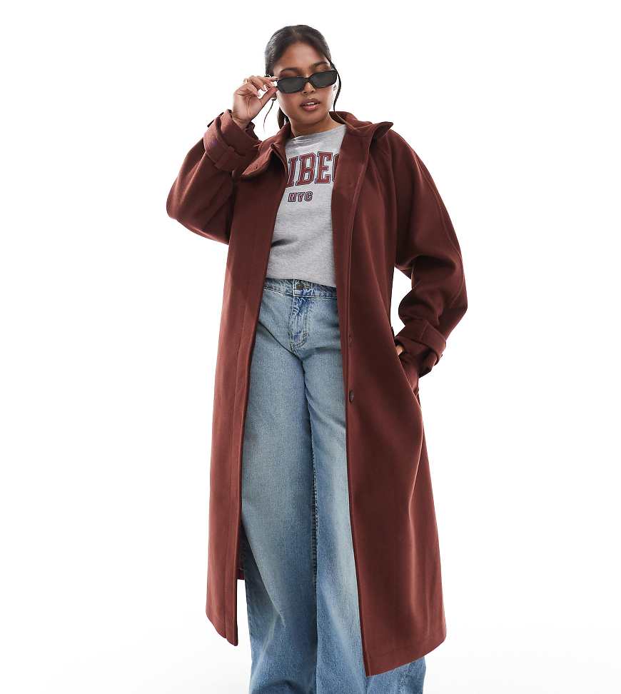 ASOS DESIGN Curve - Eleganter Longline-Trenchcoat in Rostbraun mit Trichterkragen von ASOS Curve