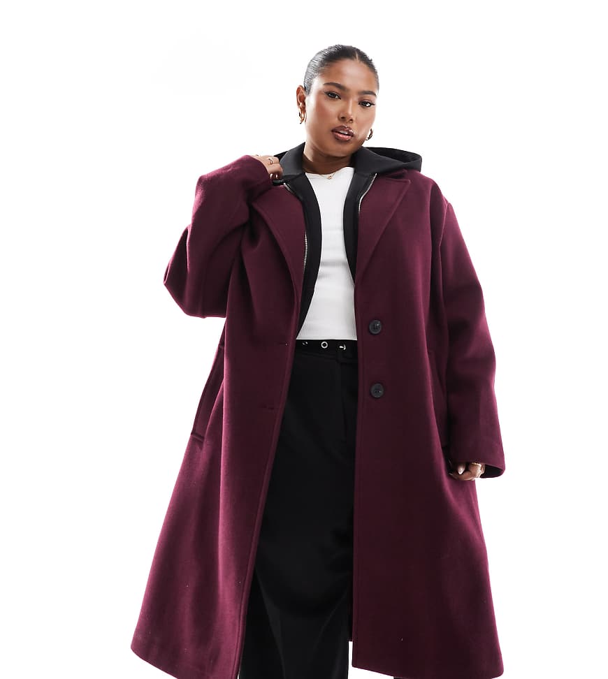ASOS DESIGN Curve - Eleganter Mantel zum Überziehen in Burgunderrot von ASOS Curve