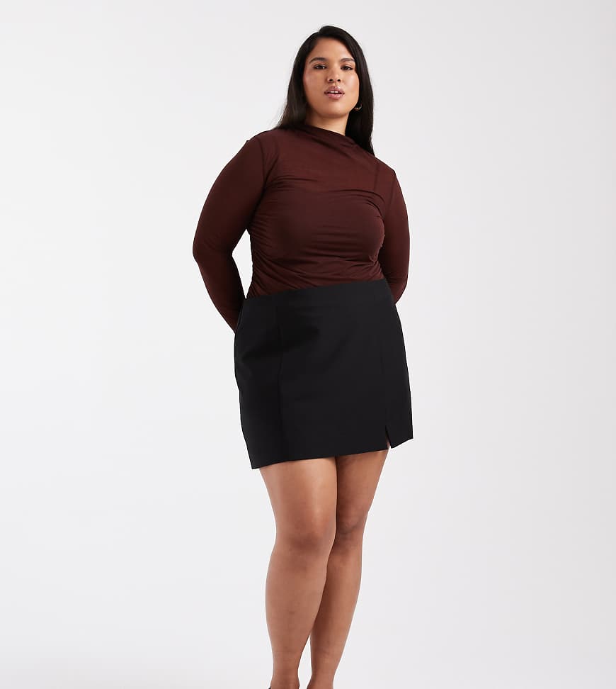 ASOS DESIGN Curve - Eleganter Minirock in Schwarz mit Schlitz von ASOS Curve
