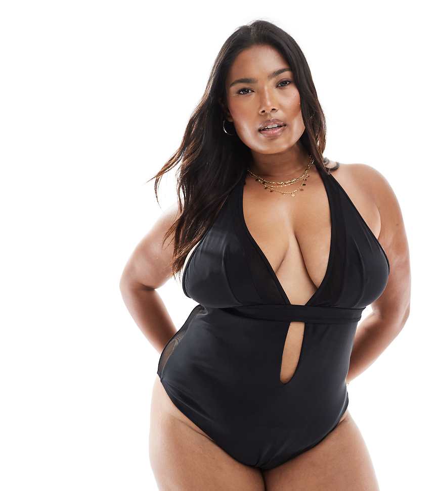 ASOS DESIGN Curve - Exclusive Katie May - Badeanzug in Schwarz mit Netzstoffeinsatz ASOS DESIGN Curve - Exclusive Katie May - Badeanzug in Schwarz mit Netzstoffeinsatz von ASOS Curve