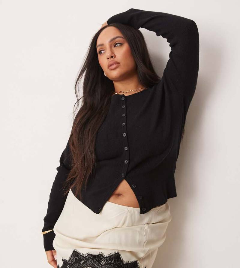 ASOS DESIGN Curve - Figurbetonte, gerippte Strickjacke in Schwarz von ASOS Curve