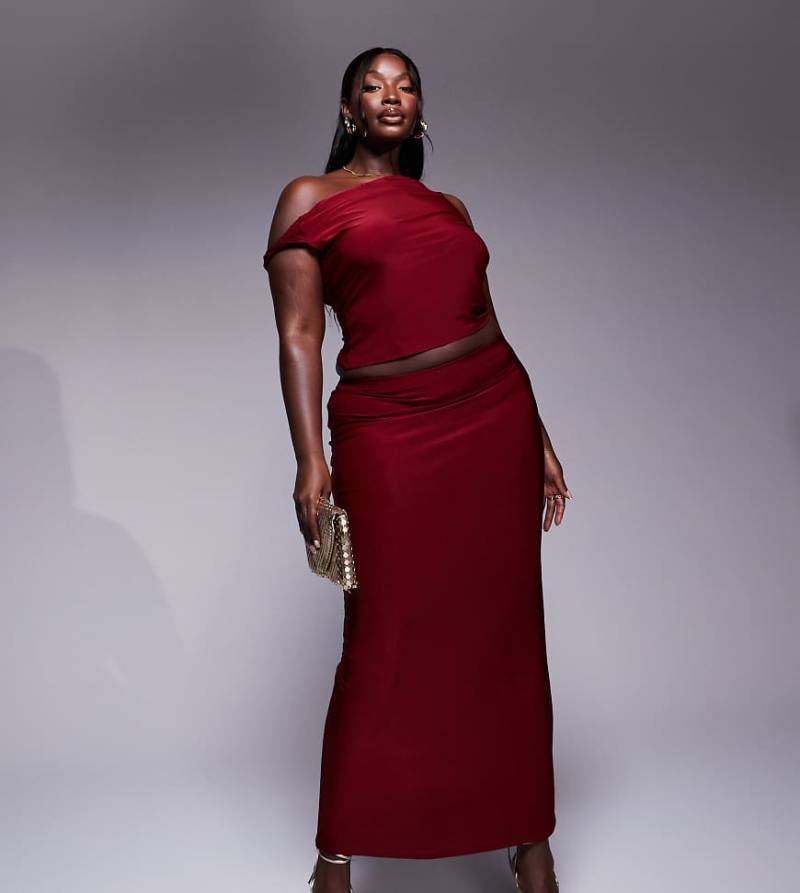 ASOS DESIGN Curve - Figurbetonter Maxirock in Burgunderrot, Kombiteil von ASOS Curve