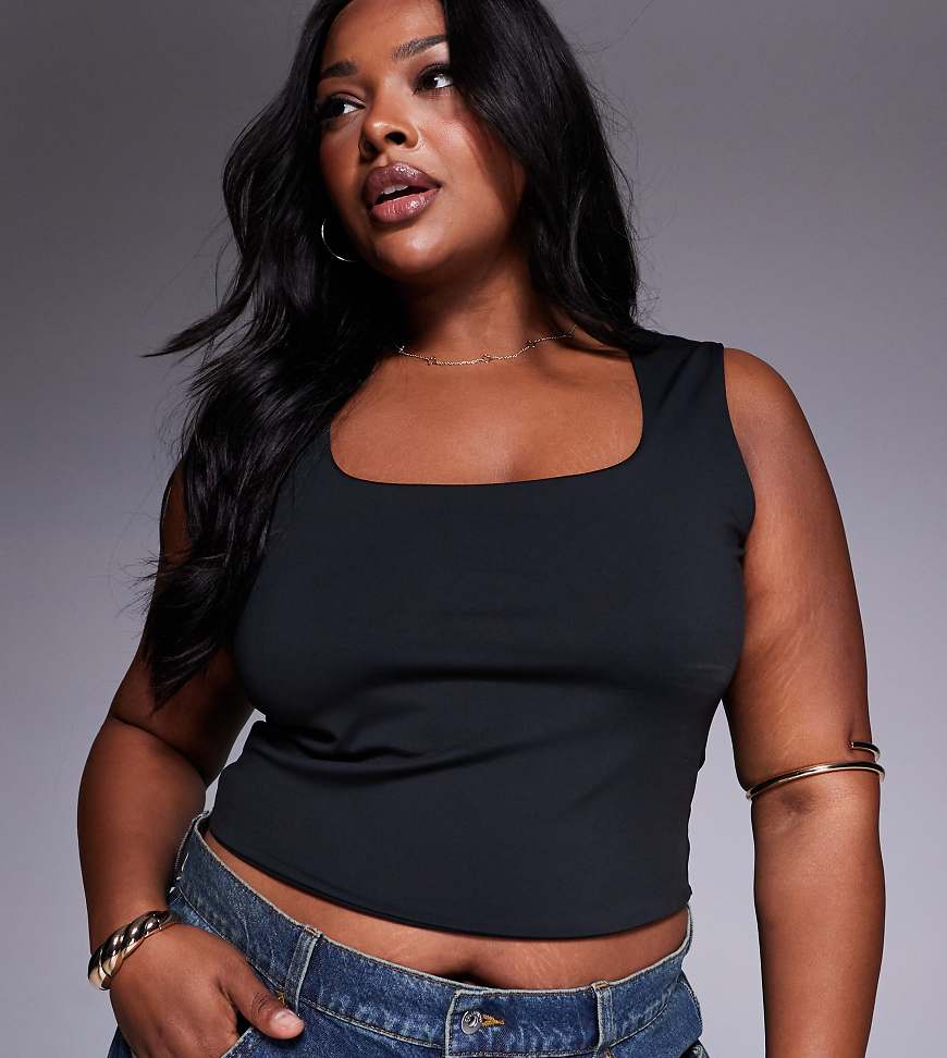ASOS DESIGN Curve - Figurformendes Trägertop in Schwarz mit breiten Trägern und eckigem Ausschnitt von ASOS Curve