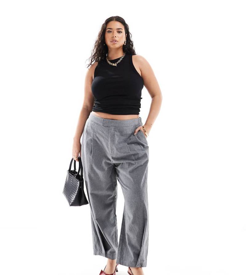 ASOS DESIGN Curve - Flanellhose in Grau mit abgerundetem Beinschnitt von ASOS Curve
