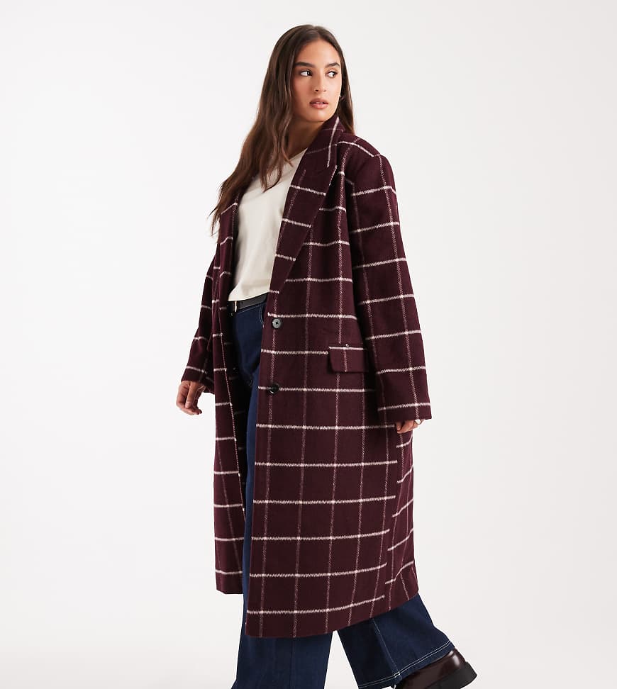 ASOS DESIGN Curve - Formeller Longline-Mantel in Burgunderrot kariert ASOS DESIGN Curve - Formeller Longline-Mantel in Burgunderrot kariert von ASOS Curve