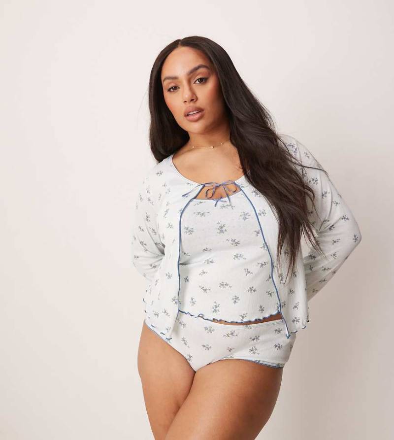 ASOS DESIGN Curve - Freya - Cardigan aus Pointelle in Blau geblümt von ASOS Curve