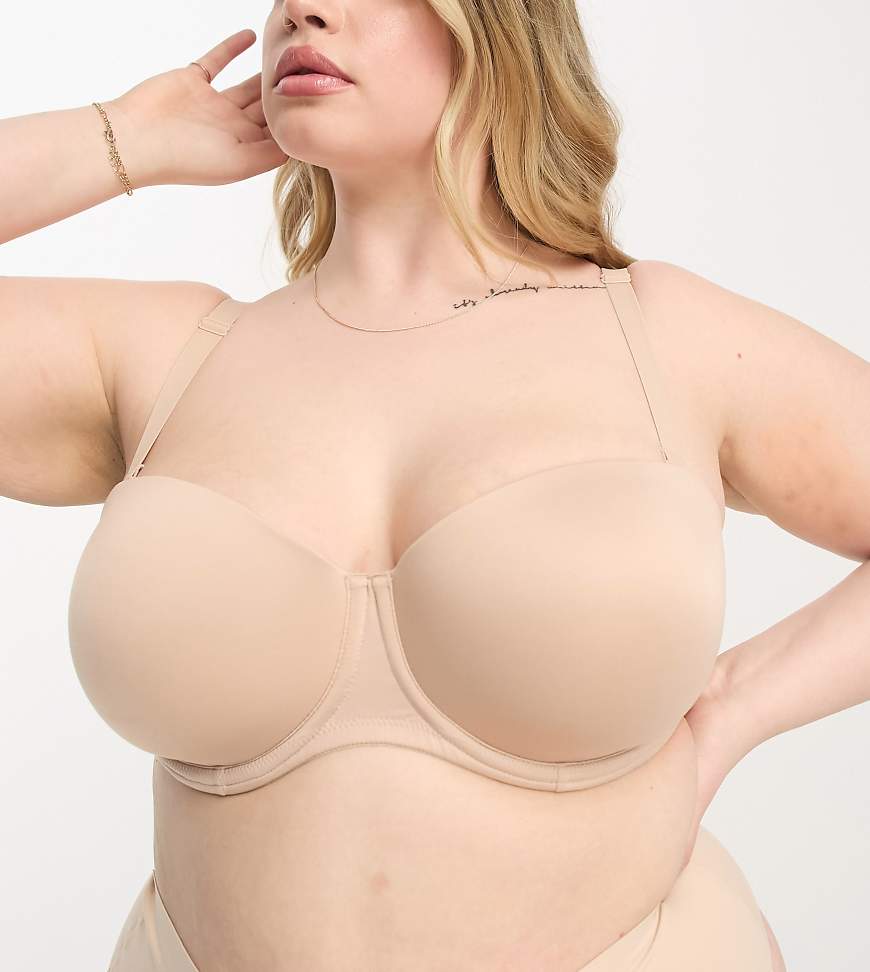 ASOS DESIGN Curve - Geformter, trägerloser Multifunktions-BH aus Mikrofaser in Beige-Neutral von ASOS Curve