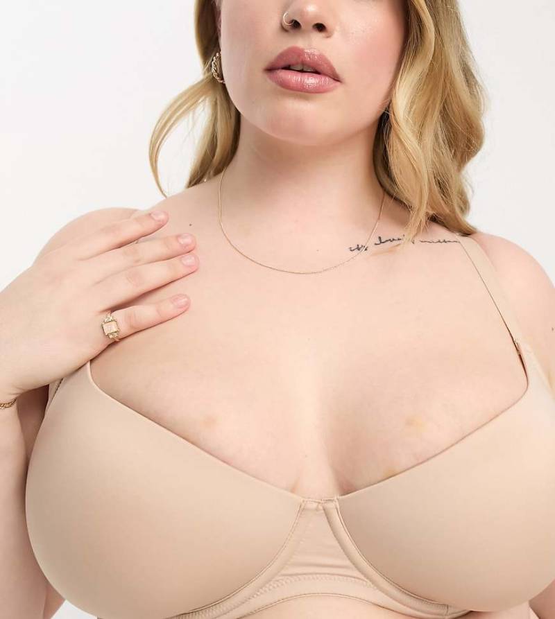 ASOS DESIGN Curve - Geformter T-Shirt-BH aus Mikrofaser in Beige-Neutral von ASOS DESIGN