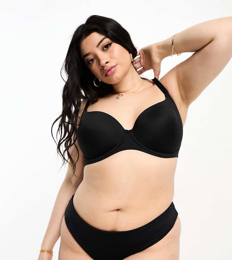ASOS DESIGN Curve - Geformter T-Shirt-BH aus Mikrofaser in Schwarz von ASOS Curve