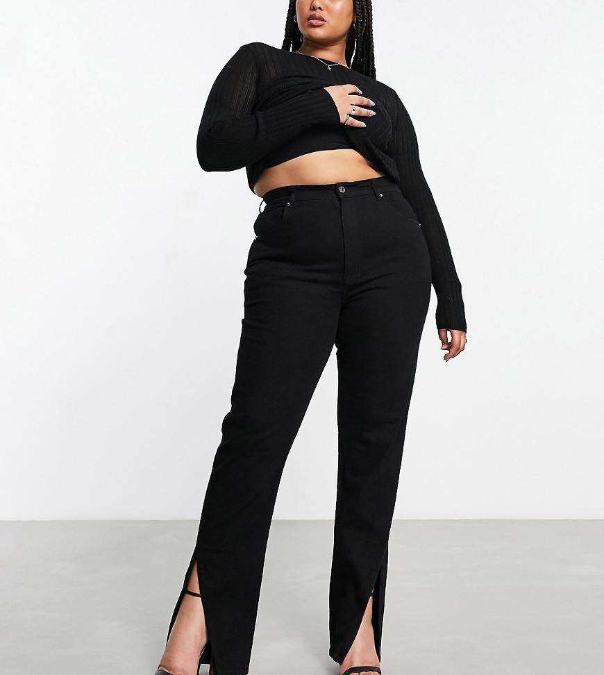 ASOS DESIGN Curve - Gerade geschnittene, schmale Jeans in Schwarz mit Saumschlitz ASOS DESIGN Curve - Gerade geschnittene, schmale Jeans in Schwarz mit Saumschlitz von ASOS Curve