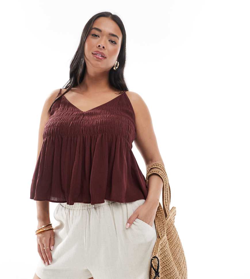 ASOS DESIGN Curve - Gerafftes Camisole in Schokobraun mit V-Ausschnitt ASOS DESIGN Curve - Gerafftes Camisole in Schokobraun mit V-Ausschnitt von ASOS Curve