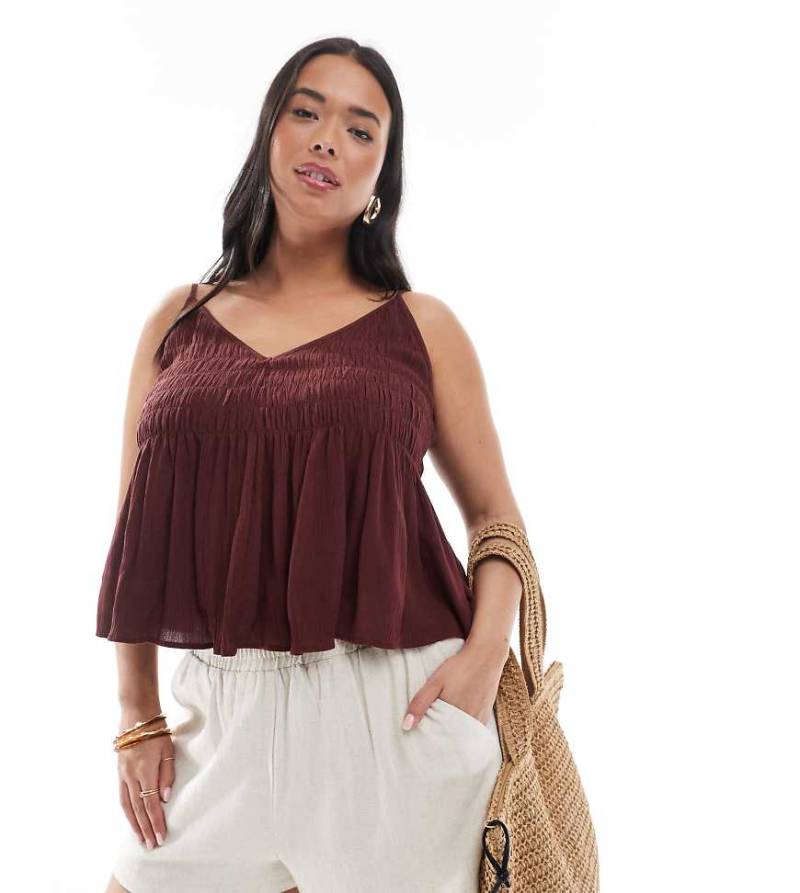 ASOS DESIGN Curve - Gerafftes Camisole in Schokobraun mit V-Ausschnitt von ASOS Curve