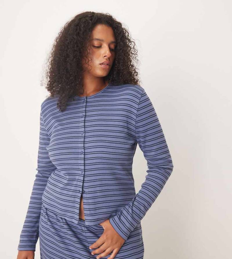 ASOS DESIGN Curve - Gerippte Strickjacke in gestreiftem Marineblau-Grün von ASOS Curve