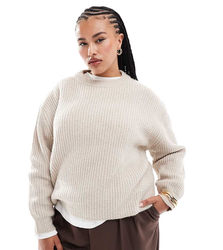ASOS DESIGN Curve - Gerippter Grobstrickpullover in Haferbeige mit Rundhalsausschnitt-Neutral ASOS DESIGN Curve - Gerippter Grobstrickpullover in Haferbeige mit Rundhalsausschnitt-Neutral von ASOS Curve