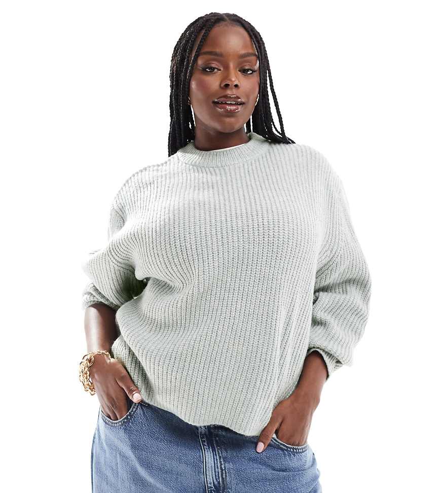 ASOS DESIGN Curve - Gerippter Pullover aus Grobstrick in Hellgrau mit Rundhalsausschnitt ASOS DESIGN Curve - Gerippter Pullover aus Grobstrick in Hellgrau mit Rundhalsausschnitt von ASOS Curve