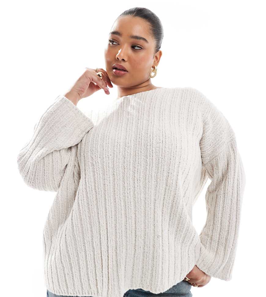 ASOS DESIGN Curve - Gerippter Strickpullover in Cremeweiß mit U-Boot-Ausschnitt ASOS DESIGN Curve - Gerippter Strickpullover in Cremeweiß mit U-Boot-Ausschnitt von ASOS Curve