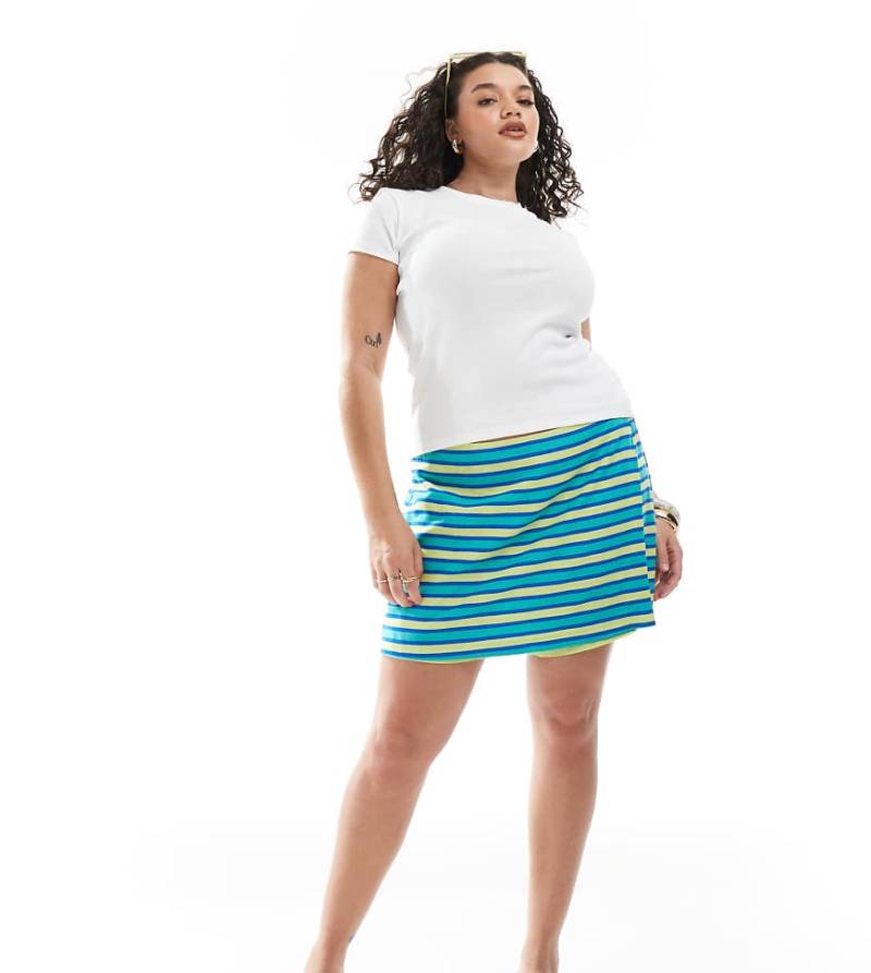 ASOS DESIGN Curve - Gestreifter Wickel-Skort in Blau und Grün-Bunt von ASOS Curve