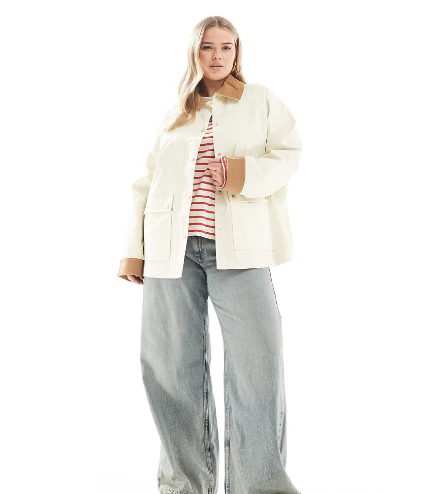 ASOS DESIGN Curve - Gewachste Barn-Jacket in Steinbeige mit Cordkragen-Neutral ASOS DESIGN Curve - Gewachste Barn-Jacket in Steinbeige mit Cordkragen-Neutral von ASOS Curve