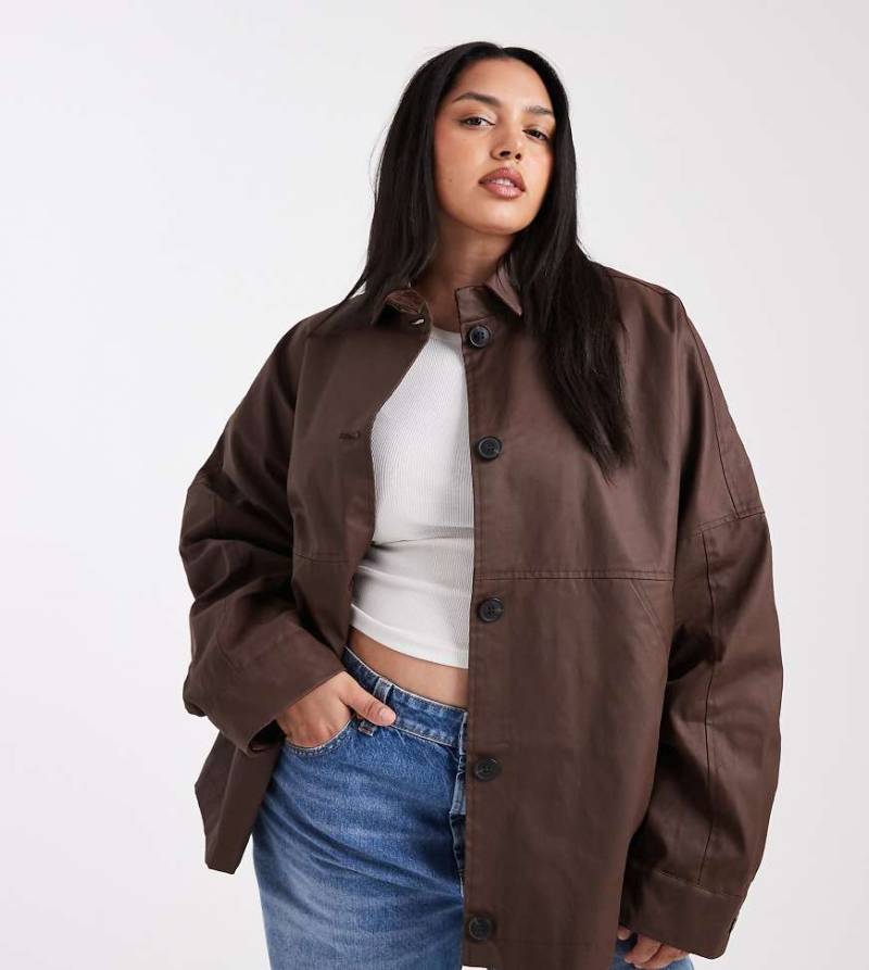 ASOS DESIGN Curve - Gewachste Harrington-Jacke in Schokobraun-Brown von ASOS Curve