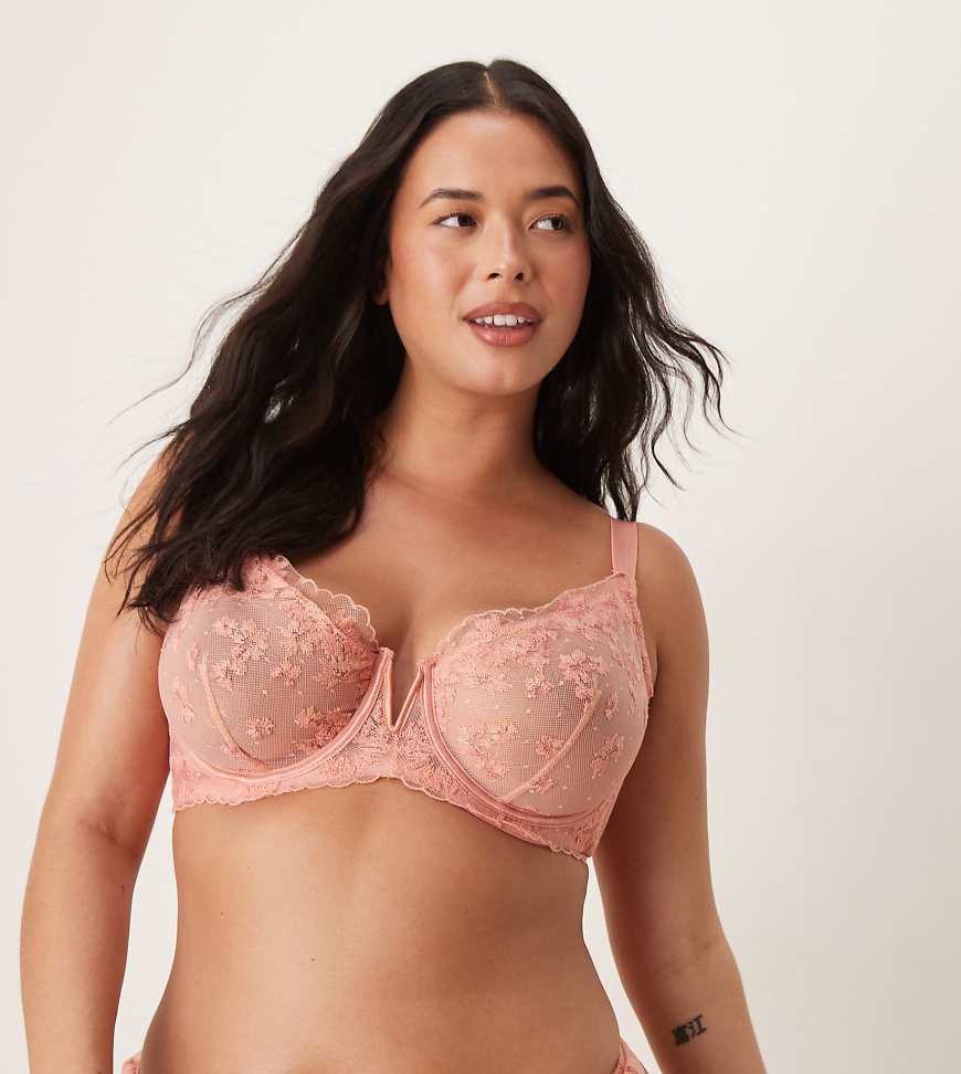 ASOS DESIGN Curve - Giselle - Hochwertiger Bügel-BH in Koralle mit glitzernden Stickereien-Rosa von ASOS Curve