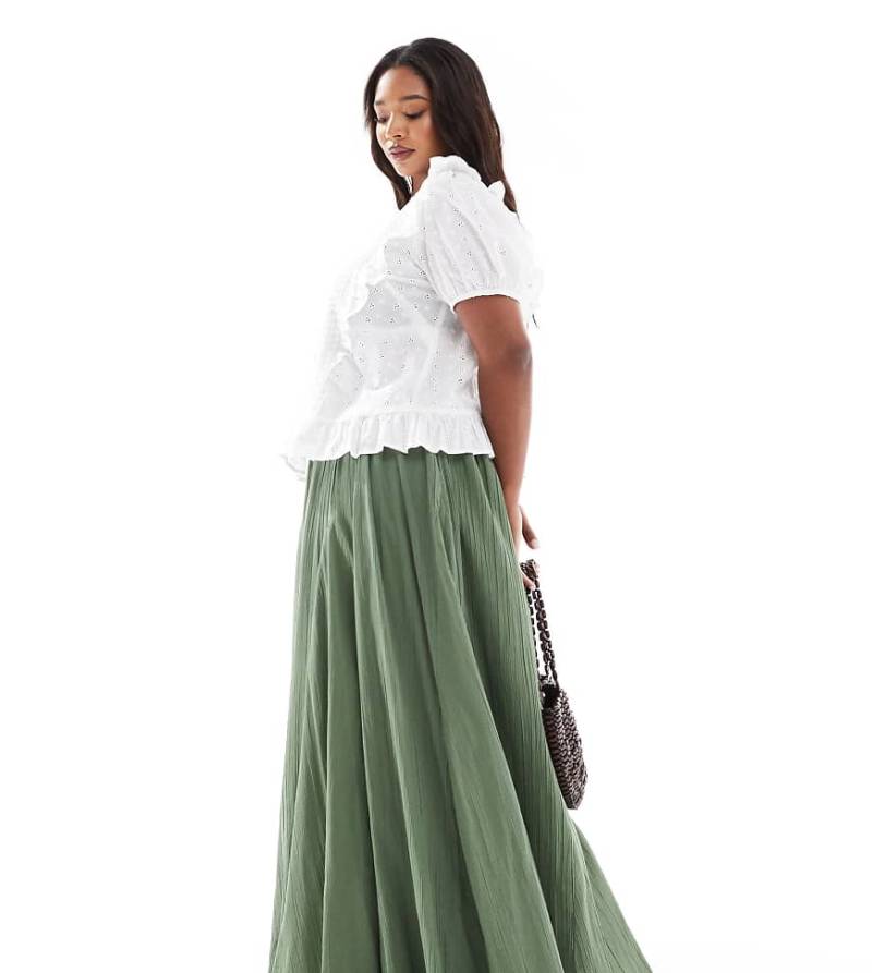 ASOS DESIGN Curve - Godet-Maxirock aus Baumwolle in Khaki-Grün von ASOS Curve