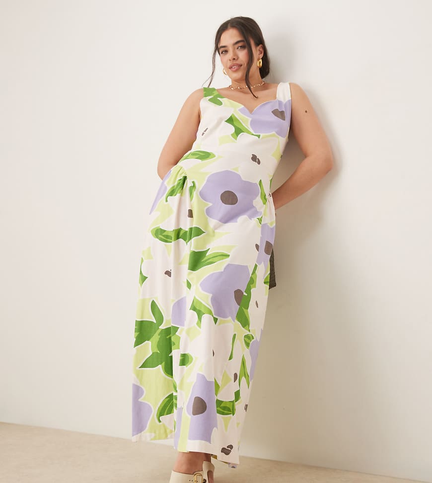 ASOS DESIGN Curve - Godet-Midikleid mit Herzausschnitt und Blumenmuster-Bunt ASOS DESIGN Curve - Godet-Midikleid mit Herzausschnitt und Blumenmuster-Bunt von ASOS Curve