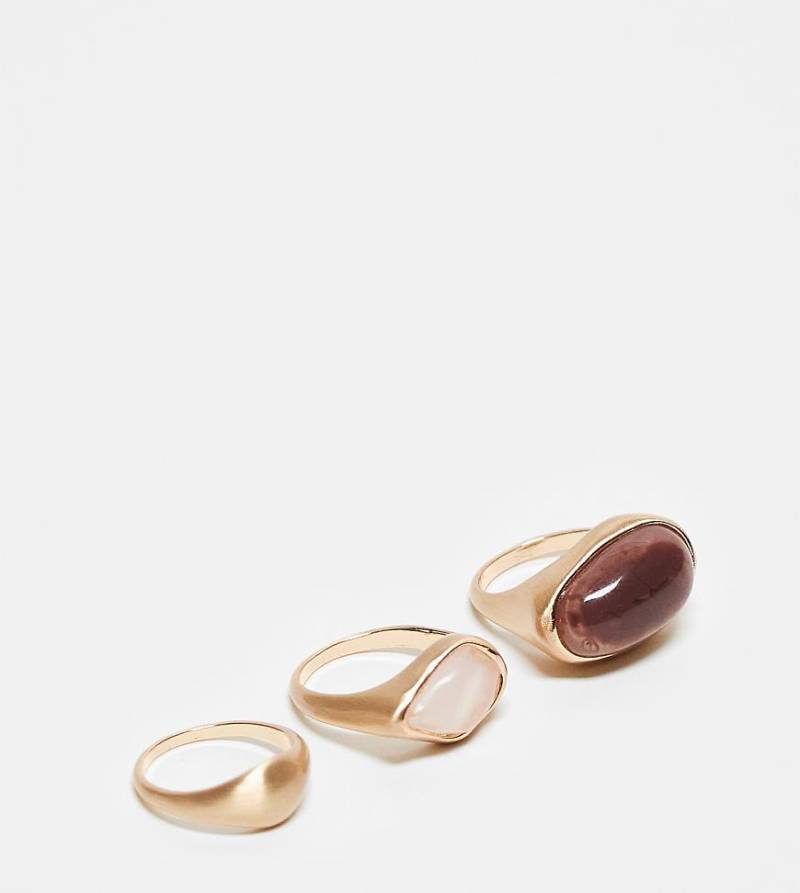 ASOS DESIGN - Curve - Goldfarbene Ringe mit Steinen in Halbedelsteinoptik, 3er-Pack von ASOS Curve