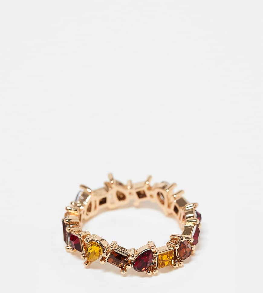 ASOS DESIGN Curve - Goldfarbener Ring mit mehrfarbigen Kristallen von ASOS Curve