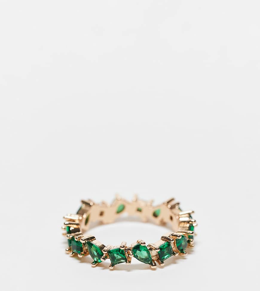 ASOS DESIGN Curve - Goldfarbener Ring mit smaragdgrünen Kristallen in verschiedenen Formen von ASOS Curve